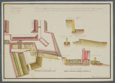 12J34/32, Fort Griffon, plan et profils du revêtement proposé à une contrescarpe, 1774