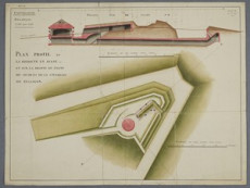 12J34/90, Citadelle, plan et profil d'une redoute du front de secours, 1792